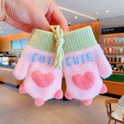 Baby Winter Mittens Soft Plush Color Block Toddler Gloves Anti‑lost Lanyard 3D Heart Decor Elastic Rib Cuff Windproof Warm 2026