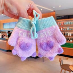 Baby Winter Mittens Soft Plush Color Block Toddler Gloves Anti‑lost Lanyard 3D Heart Decor Elastic Rib Cuff Windproof Warm 2026