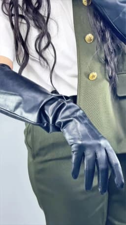 Unisex Black Real Leather Gloves Oversize Puff Sleeves Wide Elbow Long Genuine Goatskin Winter Warm Glove Evening Party Costume