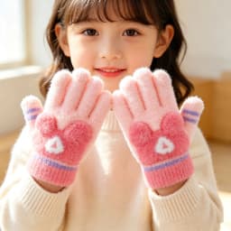 3-6 Years Winter Fuzzy Plush Gloves 3D Plush Animal Ears Color‑Block Windproof Warm Full Finger Gloves For Toddler Boys Girls