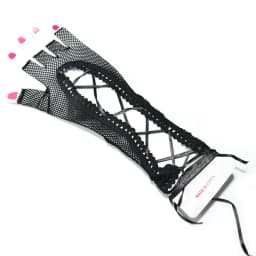 Women Sexy Black Long Fishing Net Mesh Half Finger Lacing Gloves Retro Party Prom Dress Decoration Metal Punk Style Pole Dance
