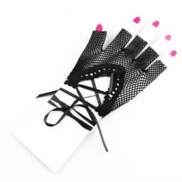 Women Sexy Black Long Fishing Net Mesh Half Finger Lacing Gloves Retro Party Prom Dress Decoration Metal Punk Style Pole Dance