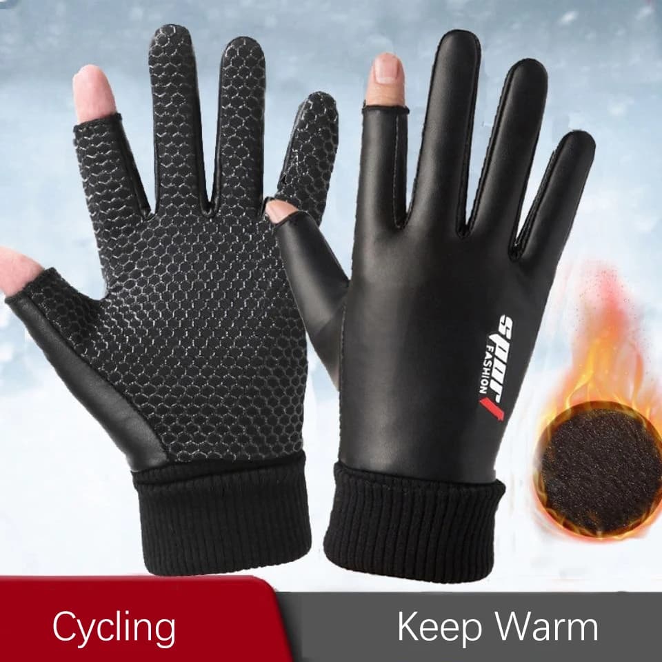 Men's Gloves Cycling Autumn Winter Two-Finger Cut Velvet Warm Non-Slip Male Waterproof Sports Touchscreen Hiking Fishing Gloves