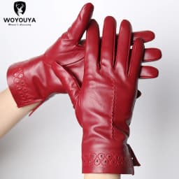 Good Quality High-End Fashion Women's Gloves Sheepskin Keep Warm Comfortable Winter Gloves Hollow Design 2024