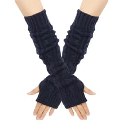 Women Knitted Gloves Winter Long Arm Warmers Cover Sleeves Fingerless Half Finger Mittens Solid Soft Gloves Wool Twisting Cuffs