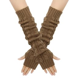 Women Knitted Gloves Winter Long Arm Warmers Cover Sleeves Fingerless Half Finger Mittens Solid Soft Gloves Wool Twisting Cuffs