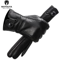 Fashion Sheepskin Sensitive Touch Gloves Black Women's Leather Gloves, Keep Warm Winter Gloves for Touch Screens-2265