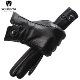 Fashion Sheepskin Sensitive Touch Gloves Black Women's Leather Gloves, Keep Warm Winter Gloves for Touch Screens-2265