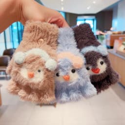 Cute Cartoon Animal Plush Flip Gloves Faux Mink Fur Convertible Half Finger Mittens Soft Warm Winter Gloves For Girls Boy Daily