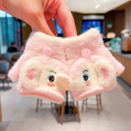 0-3Y Korean Fashion Cartoon Cat Flip Half Finger Gloves For Girls Winter Warm Plush Convertible Mittens Baby Kids Thermal Gloves