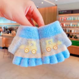 0-3Y Korean Fashion Cartoon Cat Flip Half Finger Gloves For Girls Winter Warm Plush Convertible Mittens Baby Kids Thermal Gloves
