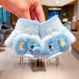 0-3Y Korean Fashion Cartoon Cat Flip Half Finger Gloves For Girls Winter Warm Plush Convertible Mittens Baby Kids Thermal Gloves