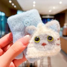 0-3Y Korean Fashion Cartoon Cat Flip Half Finger Gloves For Girls Winter Warm Plush Convertible Mittens Baby Kids Thermal Gloves