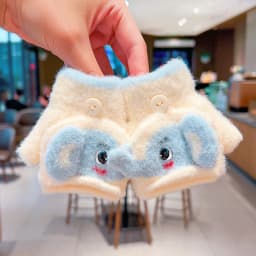 0-3Y Korean Fashion Cartoon Cat Flip Half Finger Gloves For Girls Winter Warm Plush Convertible Mittens Baby Kids Thermal Gloves