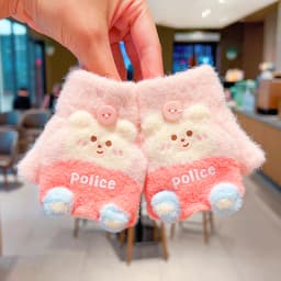 0-3Y Korean Fashion Cartoon Cat Flip Half Finger Gloves For Girls Winter Warm Plush Convertible Mittens Baby Kids Thermal Gloves