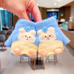0-3Y Korean Fashion Cartoon Cat Flip Half Finger Gloves For Girls Winter Warm Plush Convertible Mittens Baby Kids Thermal Gloves