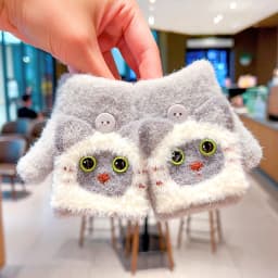 0-3Y Korean Fashion Cartoon Cat Flip Half Finger Gloves For Girls Winter Warm Plush Convertible Mittens Baby Kids Thermal Gloves