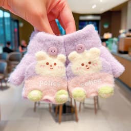 0-3Y Korean Fashion Cartoon Cat Flip Half Finger Gloves For Girls Winter Warm Plush Convertible Mittens Baby Kids Thermal Gloves