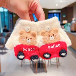0-3Y Korean Fashion Cartoon Cat Flip Half Finger Gloves For Girls Winter Warm Plush Convertible Mittens Baby Kids Thermal Gloves