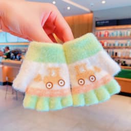 0-3Y Korean Fashion Cartoon Cat Flip Half Finger Gloves For Girls Winter Warm Plush Convertible Mittens Baby Kids Thermal Gloves