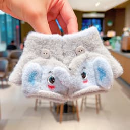 0-3Y Korean Fashion Cartoon Cat Flip Half Finger Gloves For Girls Winter Warm Plush Convertible Mittens Baby Kids Thermal Gloves