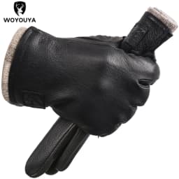 Winter Black Genuine Leather Men's Gloves, Keep Warm Men's Winter Gloves, Simple Deerskin Men's Leather Gloves-8011A