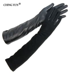 Women's Genuine Sheepskin Leather Winter Fashion Gloves Long Suede Mittens Female Accessory