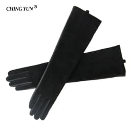 Women's Genuine Sheepskin Leather Winter Fashion Gloves Long Suede Mittens Female Accessory