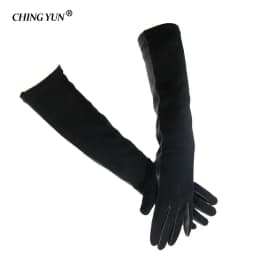 Women's Genuine Sheepskin Leather Winter Fashion Gloves Long Suede Mittens Female Accessory