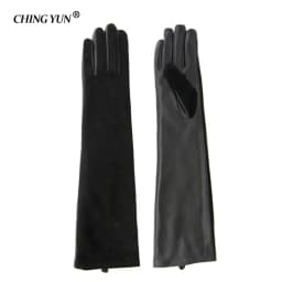Women's Genuine Sheepskin Leather Winter Fashion Gloves Long Suede Mittens Female Accessory