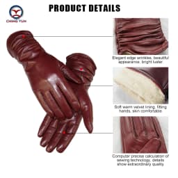 CHING YUN New Women Genuine Leather Gloves Winter Autumn Ladies Fashion Brand Sheepskin Thicken Arm Sleeve Warm Leather YV01