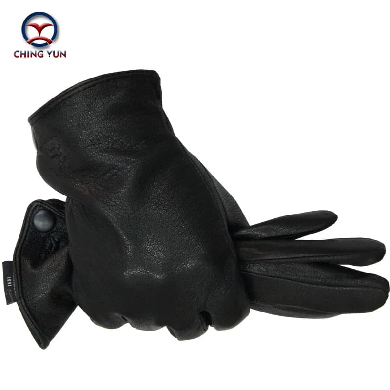 Winter Man Deer Skin Leather Gloves Male Warm Soft Men's Arm Sleeve Black Men Mittens Imitate Rabbit Fur 70% Wool Lining-04