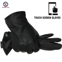 Winter Man Deer Skin Leather Gloves Male Warm Soft Men's Arm Sleeve Black Men Mittens Imitate Rabbit Fur 70% Wool Lining-04