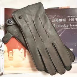 Fashion Luxury Men Deerskin Gloves Button Wrist Solid Genuine Leather Male Winter Driving Glove Em012wr