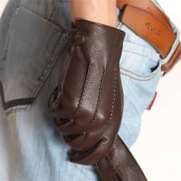 Fashion Luxury Men Deerskin Gloves Button Wrist Solid Genuine Leather Male Winter Driving Glove Em012wr
