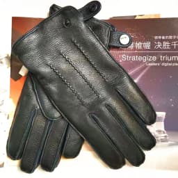 Fashion Luxury Men Deerskin Gloves Button Wrist Solid Genuine Leather Male Winter Driving Glove Em012wr