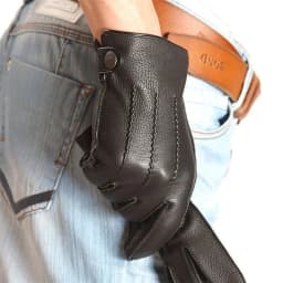 Fashion Luxury Men Deerskin Gloves Button Wrist Solid Genuine Leather Male Winter Driving Glove Em012wr