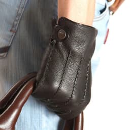 Fashion Luxury Men Deerskin Gloves Button Wrist Solid Genuine Leather Male Winter Driving Glove Em012wr