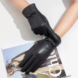 New women's Sheepskin Gloves Winter Velvet Warm Grey Beige Fashion Bow Windproof Riding Driving Gloves Autumn