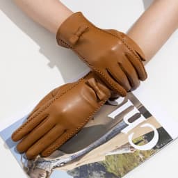 New women's Sheepskin Gloves Winter Velvet Warm Grey Beige Fashion Bow Windproof Riding Driving Gloves Autumn