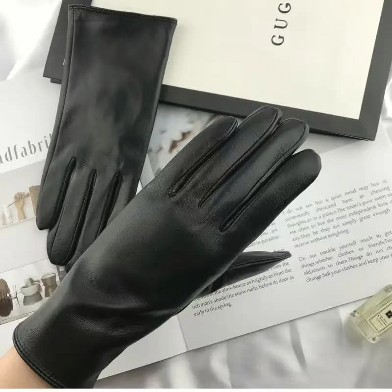 Ladies Sheepskin Gloves Classic Solid Color Real Leather Spring Velvet Lining Cycling Driving Gloves Autumn Winter