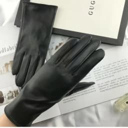 Ladies Sheepskin Gloves Classic Solid Color Real Leather Spring Velvet Lining Cycling Driving Gloves Autumn Winter