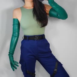 LONG GLOVES Faux Leather Sheepskin 16" 40cm Kelly Green Forest Emerald Touchscreen LLDLLNT