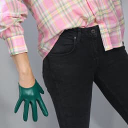 LONG GLOVES Faux Leather Sheepskin 16" 40cm Kelly Green Forest Emerald Touchscreen LLDLLNT
