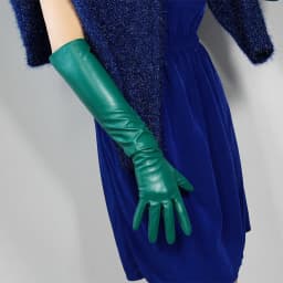 LONG GLOVES Faux Leather Sheepskin 16" 40cm Kelly Green Forest Emerald Touchscreen LLDLLNT