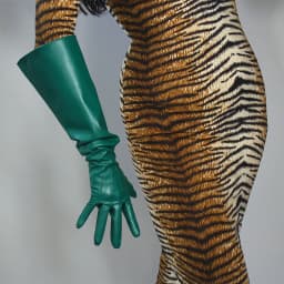 LONG GLOVES Faux Leather Sheepskin 16" 40cm Kelly Green Forest Emerald Touchscreen LLDLLNT