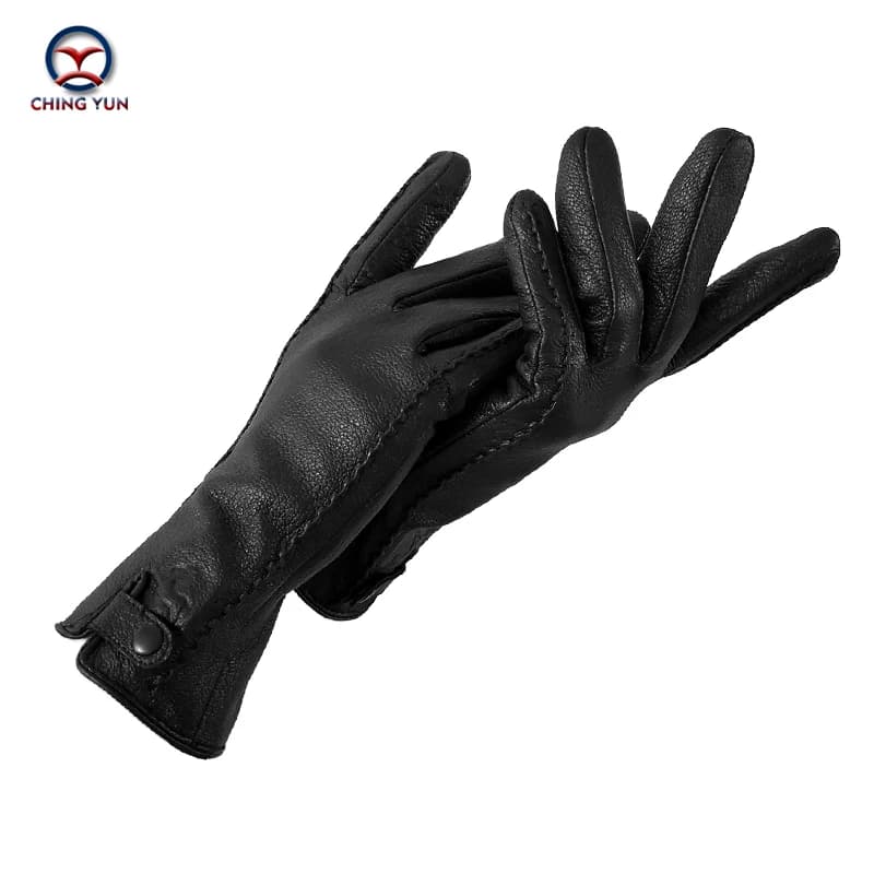 New Women's Genuine Leather Winter Warm Women's Soft 70% Wool Lining Rivet Buckle High-Quality Connected Finger Gloves