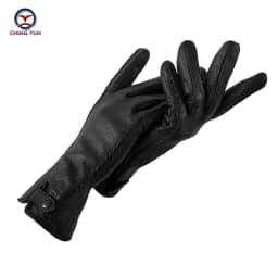 New Women's Genuine Leather Winter Warm Women's Soft 70% Wool Lining Rivet Buckle High-Quality Connected Finger Gloves