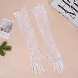 1 Pair Long Length Lace Gloves Thin Material Hollow Out Wedding Gloves Floral Pattern Transparent Opera Gloves Bridal Wedding
