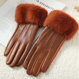 Temperament Women Winter Imitation of Mink Fur Suede Leather Gloves Keep Warm Touch Screen Thickened Add Velvet Fashion Elegant